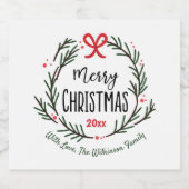 Kerst Xmas Feestdagen Rood en Groen Krans Sparkling Wijnetiket (Enkel label)