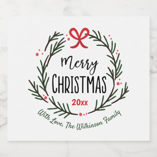 Kerst Xmas Feestdagen Rood en Groen Krans Sparkling Wijnetiket (Enkel label)