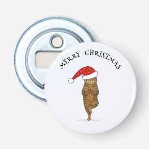 Kerst yoga kat uw tekst button flesopener
