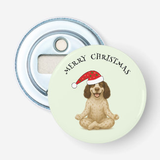 Kerst yoga spaniël uw tekst button flesopener