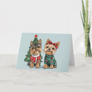 Kerst Yorkie Honden Feestdagen Kaart