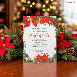 Kerst Zakelijke Feest Groene takken en Poinsettia  Kaart
