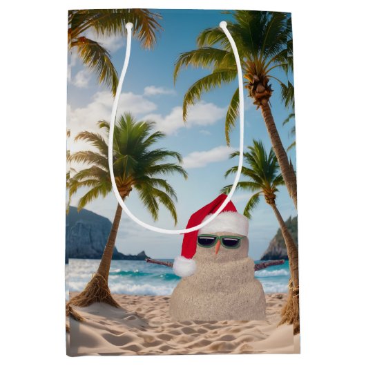 Kerst Zand Man Op een Strand Medium Cadeauzakje (Voorkant)