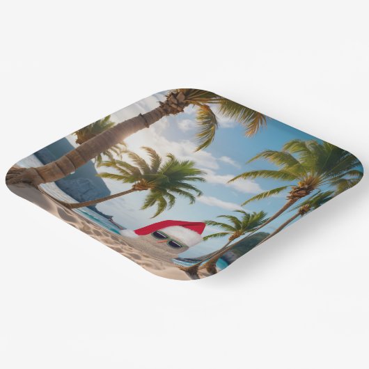 Kerst Zand Man Op een Strand Papieren Bordje (Gebogen)