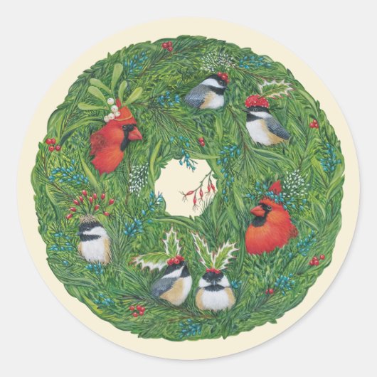 Kerst zangvogel krans stickers (Voorkant)