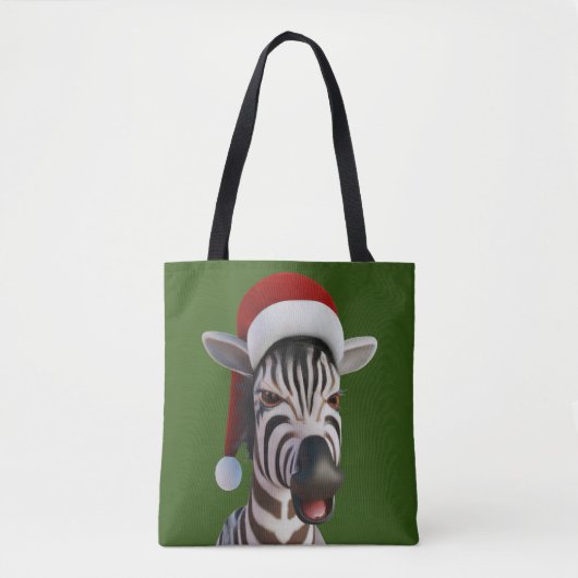 Kerst Zebra Grappig Dier Dragen Santa Hat Draagtas (Voorkant)