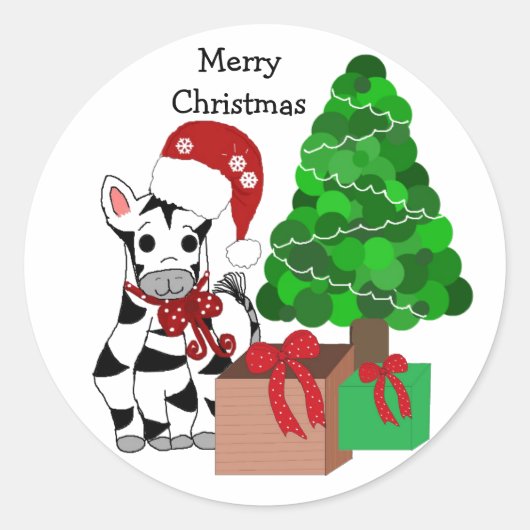 Kerst Zebra Ronde Sticker (Voorkant)