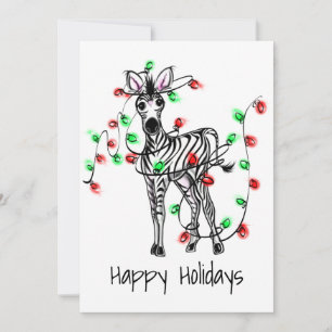 Kerst zebra, rood, groene kerst twinkellichtjes feestdagenkaart