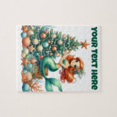 Kerst Zeemeermin Kinder Puzzel – gepersonaliseerd  (Horizontaal)