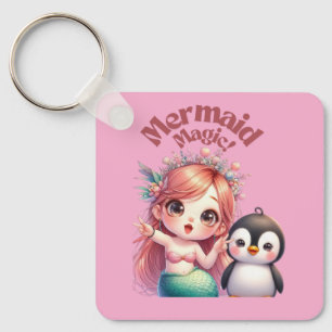 Kerst Zeemeermin Magic Kaart met Pinguïn Fun Sleutelhanger