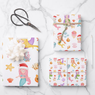 Kerst Zeemeerminpatroon Inpakpapier Vel