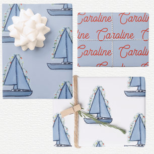 Kerst zeilboot  inpakpapier vel