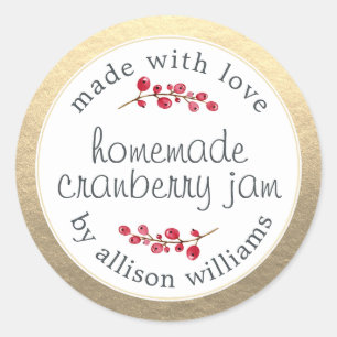 Kerst Zelfgemaakte Cranberryjam Goud Ronde Sticker