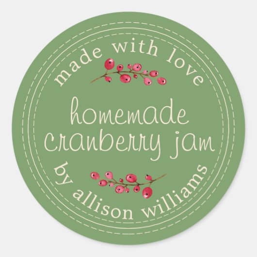 Kerst Zelfgemaakte Cranberryjam Groen Ronde Sticker (Voorkant)