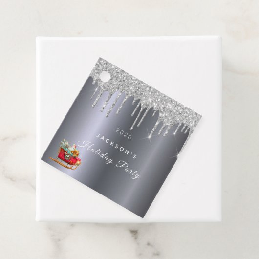 Kerst zilver glitter druppel rode slee bedankjes labels (In situ)