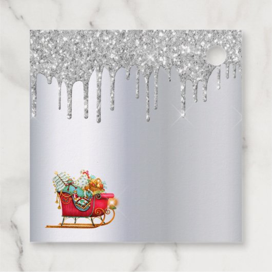 Kerst zilver glitter druppel rode slee bedankjes labels (Achterkant)