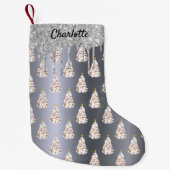 Kerst zilver glitters witte bomen monogram kleine kerstsok (Voorkant)