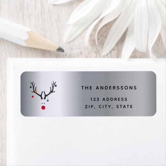 Kerst zilver grappig rendier etiket (Insitu)