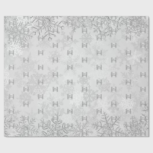 Kerst zilveren sneeuwvlokken bedrijfslogo cadeaupapier (Vlak)