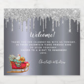 Kerst: zilverglitter sparkling wijnetiket (Enkel label)