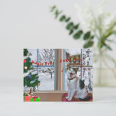 Kerst, Zingende Kat, Sneeuw, Briefkaart (Staand voorkant)