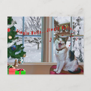 Kerst, Zingende Kat, Sneeuw, Briefkaart