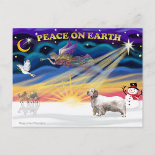 Kerst Zonsondergang - Clumber Spaniel Feestdagenkaart