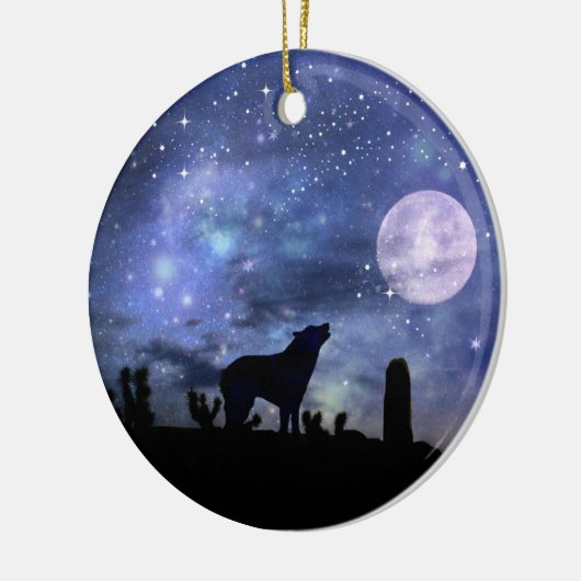 Kerst Zuidwestelijke Coyote en Cactus Keramisch Ornament (Links)