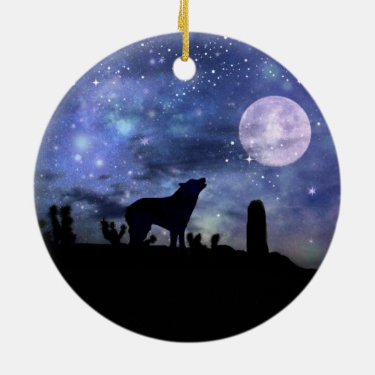 Kerst Zuidwestelijke Coyote en Cactus Keramisch Ornament (Achterkant)