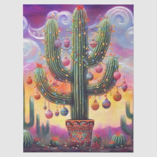 Kerst Zuidwesten Saguaro Cactus Decoupage Tissuepapier (Voorkant)