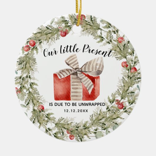 Kerst Zwangerschap Aankondiging keramisch versieri Ornament (Voorkant)