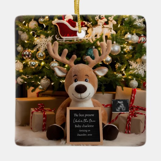 Kerst Zwangerschap Aankondiging schattig rendier Keramisch Ornament (Voorkant)