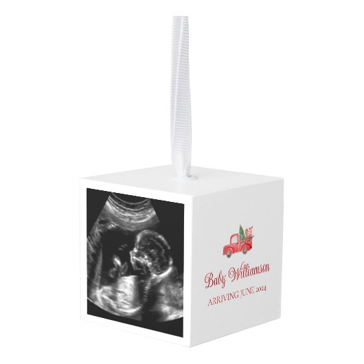 Kerst Zwangerschap Aankondiging Ultrasound Foto Kubus Ornament (Achter hoekig)