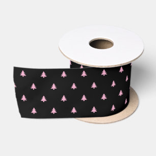 Kerst Zwart en Bord Roze Kerstbomen Lint