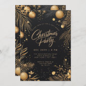 Kerst Zwart en Goud Elegant Feest Kaart (Voorkant / Achterkant)