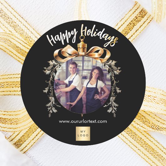 Kerst Zwart Goud Bauble Team Foto logo Ronde Sticker