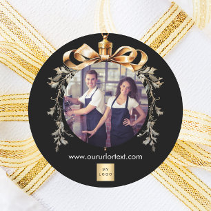 Kerst zwart goud team foto logo ronde sticker