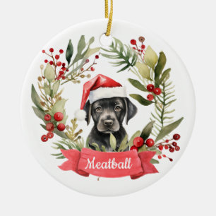 Kerst zwart lab gepersonaliseerd keramisch ornament