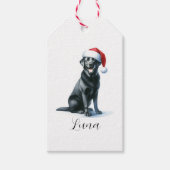 Kerst Zwart Labrador Dog in Santa Hat Gift Label Cadeaulabel (Voorkant)
