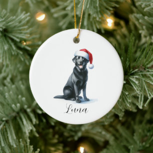 Kerst Zwart Labrador Dog in Santa Hat Ornament