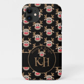 Kerst Zwart Monogram Schattige rendierpatroon Case-Mate iPhone Case (Achterkant)