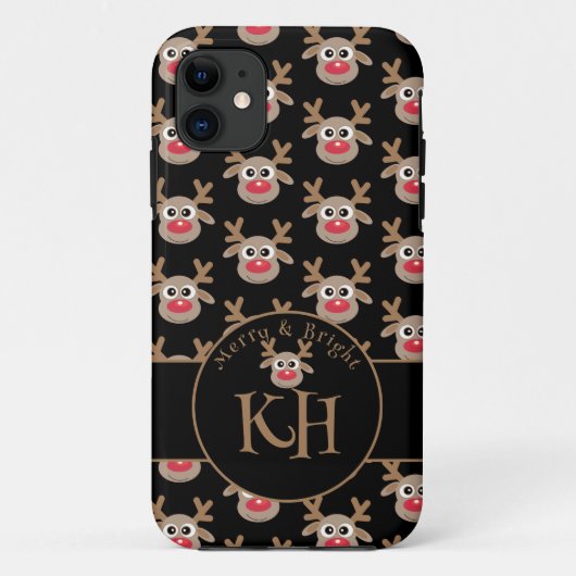 Kerst Zwart Monogram Schattige rendierpatroon Case-Mate iPhone Case (Achterkant)