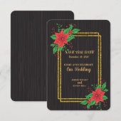 Kerst Zwart Poinsettia Goud Lijst bruiloft Save The Date (Voorkant / Achterkant)