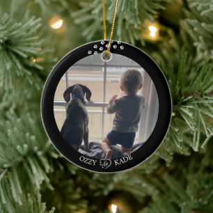 Kerst Zwart Wit Gepersonaliseerd Kind Pet Foto Keramisch Ornament
