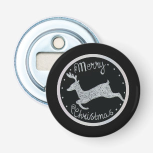 Kerst zwart wit hand geschilderde sneeuw button flesopener