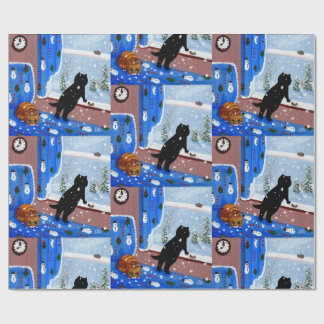 Kerst Zwarte Kat Art Painting Cadeaupapier