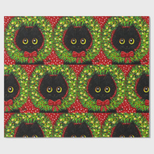 Kerst Zwarte Kat Art Painting Cadeaupapier
