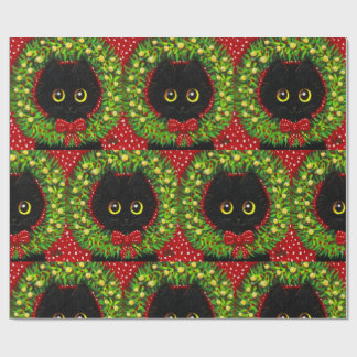 Kerst Zwarte Kat Art Painting Cadeaupapier