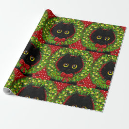 Kerst Zwarte Kat Art Painting Cadeaupapier