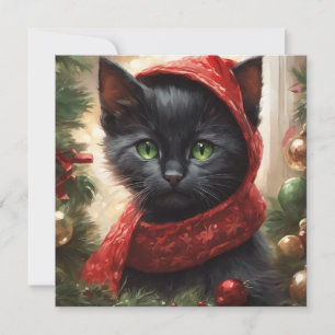 Kerst-zwarte kat feestdagenkaart